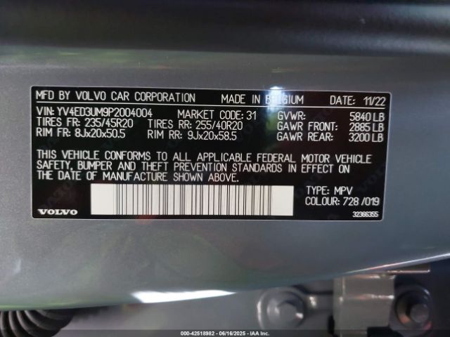 2023 VOLVO XC40 RECHARGE PURE ELECTRIC YV4ED3UM9P2004004 Photo 8