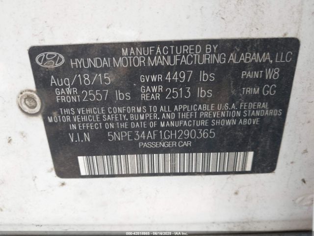 5NPE34AF1GH290365 Hyundai Sonata Limited