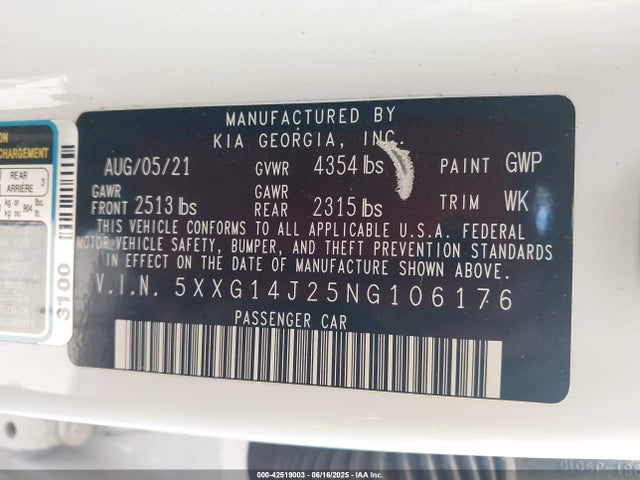 5XXG14J25NG106176 KIA t-gdi gamma ii