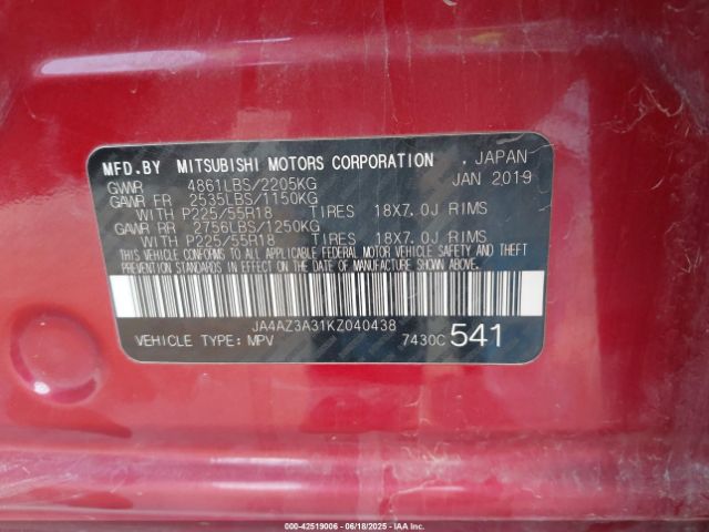 2019 MITSUBISHI OUTLANDER JA4AZ3A31KZ040438 Photo 8