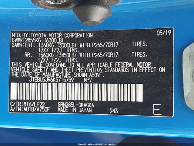 JTEBU5JR6K5715759 Toyota 4runner Trd Pro