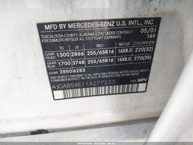 2001 MERCEDES-BENZ ML 320 4JGAB54E11A277233 Photo 8