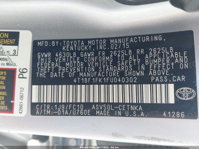 Toyota 2ar-fe 2015 4T1BF1FK1FU040302 Image 9