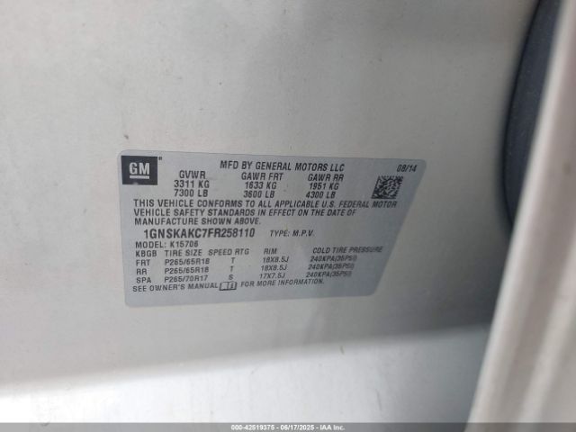 2015 CHEVROLET TAHOE 1GNSKAKC7FR258110 Photo 8
