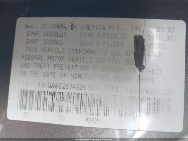 2007 ACURA TL 19UUA66287A026183 Photo 8