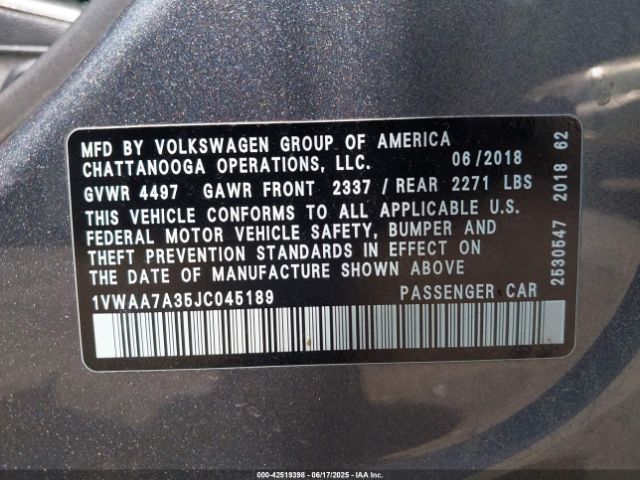 2018 VOLKSWAGEN PASSAT 1VWAA7A35JC045189 Photo 8