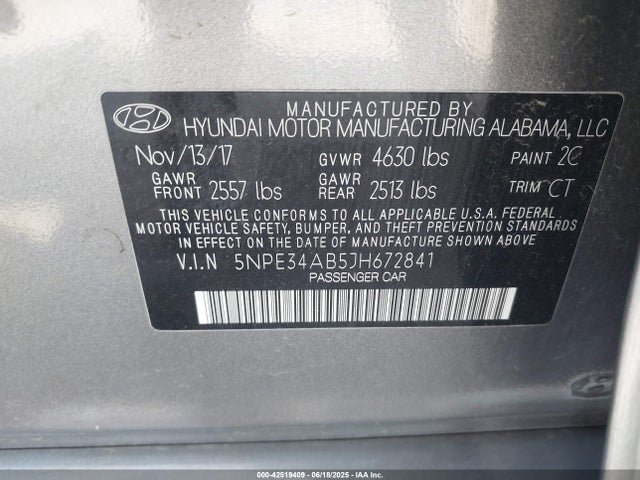 5NPE34AB5JH672841 Hyundai t-gdi theta-ii