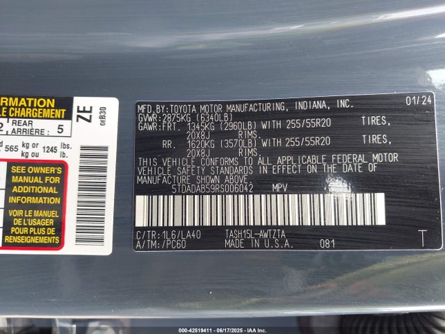 5TDADAB59RS006042 Toyota t24a-fts, 1zm+1ym