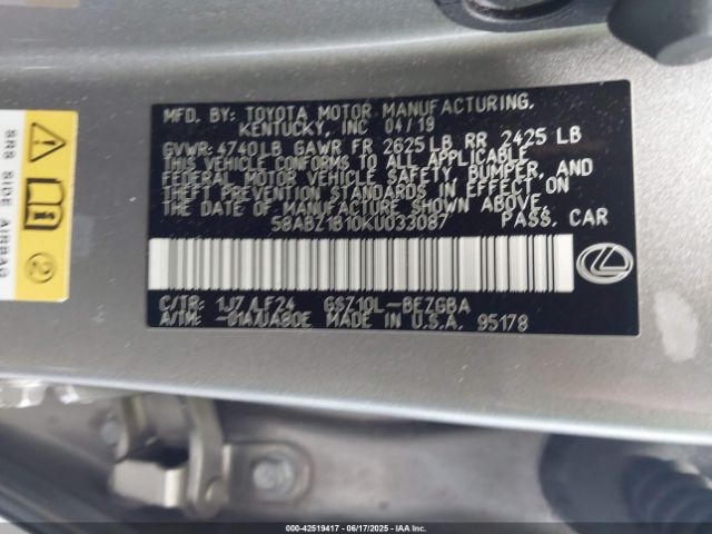2019 LEXUS ES 350 58ABZ1B10KU033087 Photo 8