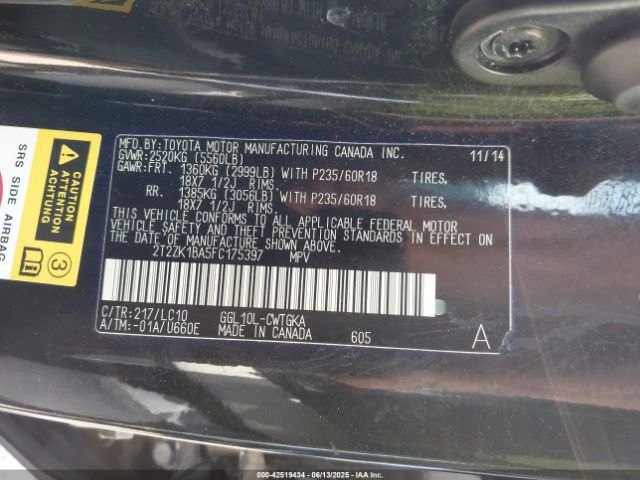 2T2ZK1BA5FC175397 Lexus RX 350