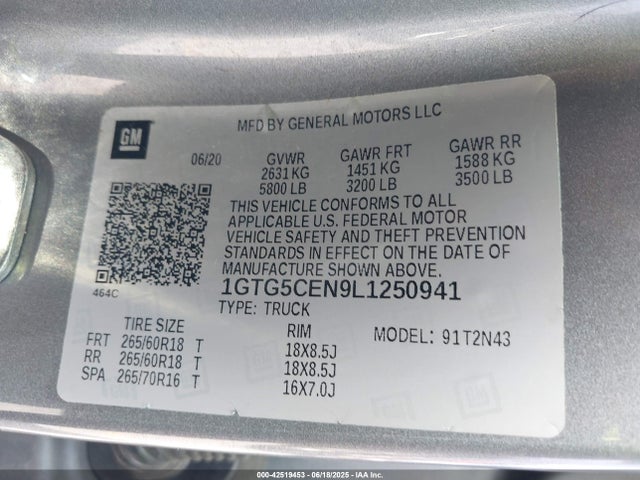 1GTG5CEN9L1250941 GMC lgz - direct injection, variable valve timing, alum, var2, gen 2
