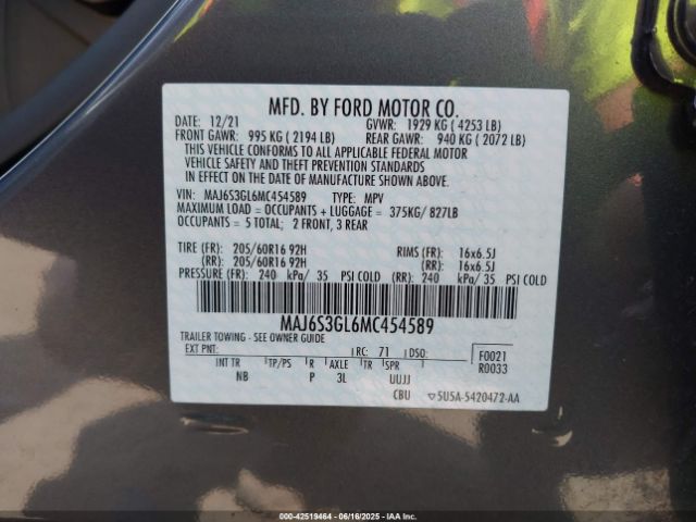 2021 FORD ECOSPORT MAJ6S3GL6MC454589 Photo 8