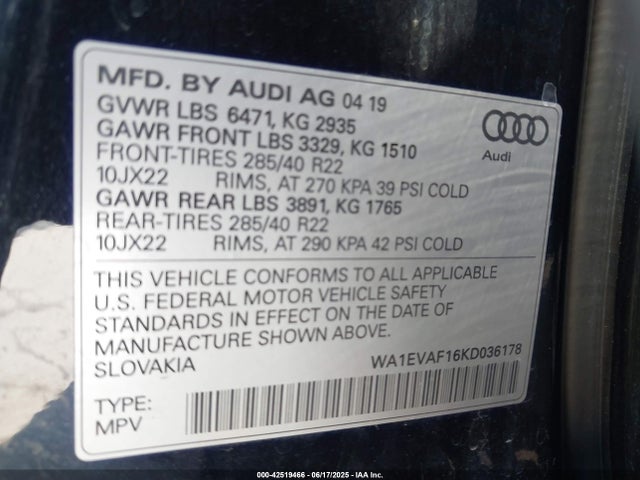 2019 AUDI Q8 WA1EVAF16KD036178 Photo 8
