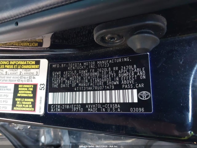 4T1T31AK7RU071479 Toyota a25a-fxs