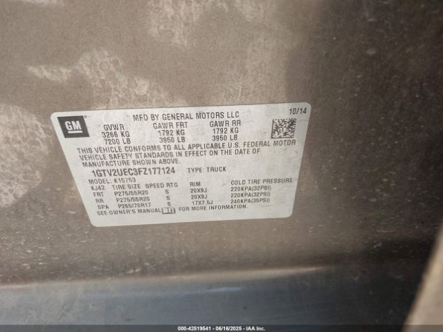 1GTV2UEC3FZ177124 GMC l83 - vvt, active fuel management, aluminum