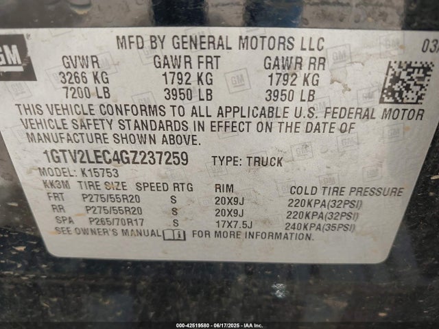 1GTV2LEC4GZ237259 GMC l83 - sidi, vvt, afm, e85 max, aluminum
