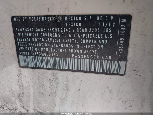 Aukcja sprzedaży 2013 Volkswagen Jetta Sportwagen 2.5l Se, vin: 3VWPP7AJ5DM650453, numer aukcji: 42519585