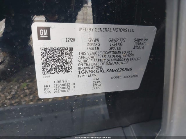 1GNSKGKLXMR220886 Chevrolet l87 - di dfm, alum, gen 5