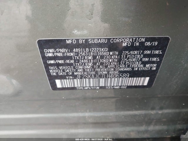 JF2SKAJC7LH406589 Subaru naturally aspirated u5
