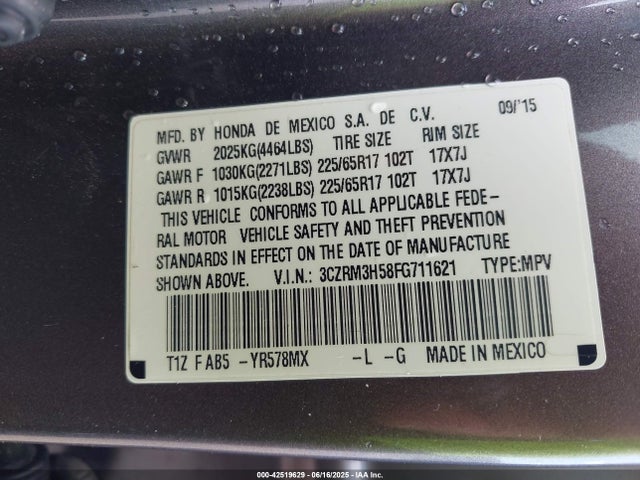 3CZRM3H58FG711621 Honda k24w9/k24v1