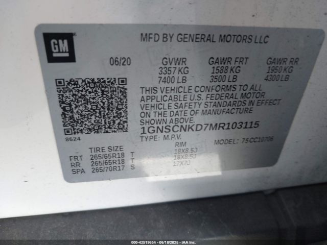 2021 CHEVROLET TAHOE 1GNSCNKD7MR103115 Photo 8