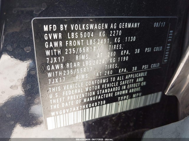 WVGBV7AX7HK049738 Volkswagen 2.0 tsi
