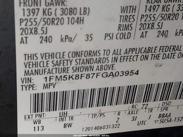 2015 FORD EXPLORER 1FM5K8F87FGA03954 Photo 8
