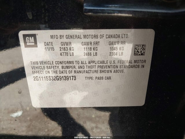 2G1115S32G9139173 Chevrolet lfx - sidi, vvt, e85 max, alum gm