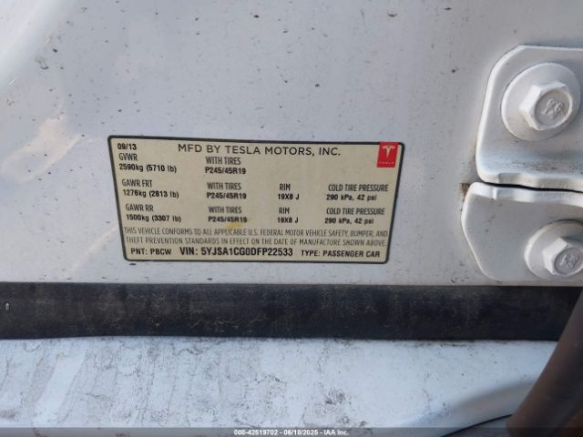 2013 TESLA MODEL S 5YJSA1CG0DFP22533 Photo 8