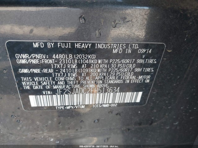 Subaru 2.5na u5 2015 JF2SJADC2FH513634 Image 9