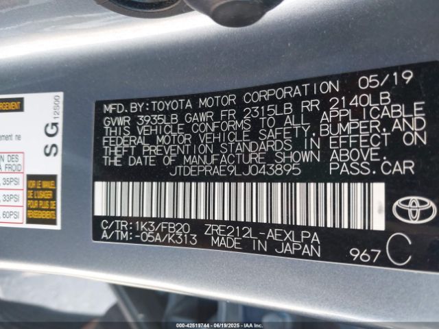 2020 TOYOTA COROLLA JTDEPRAE9LJ043895 Photo 8