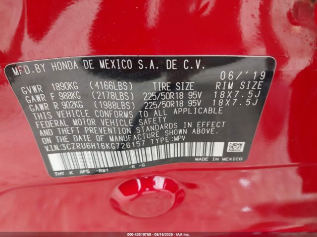 2019 HONDA HR-V 3CZRU6H16KG726157 Photo 8