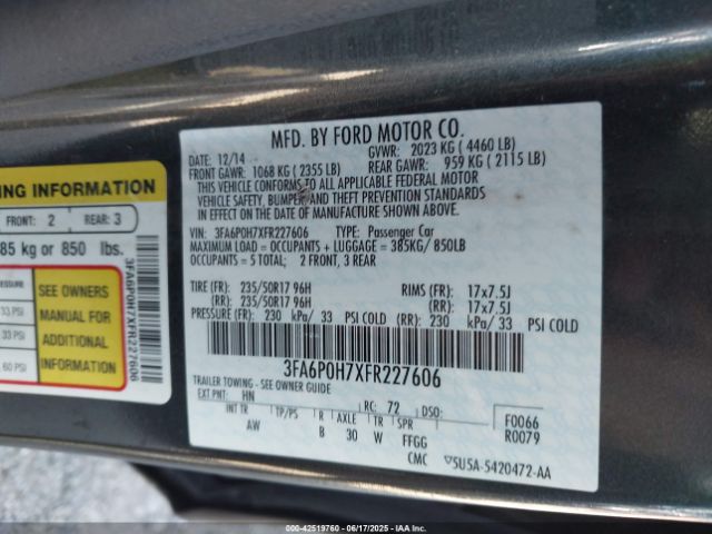 3FA6P0H7XFR227606 Ford 2015