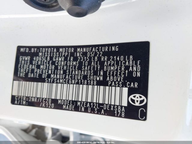 2022 TOYOTA COROLLA 5YFS4MCE6NP118188 Photo 8