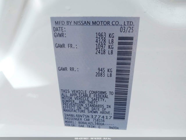 Nissan Altima 2025 1N4BL4DV7SN377417 Image 21