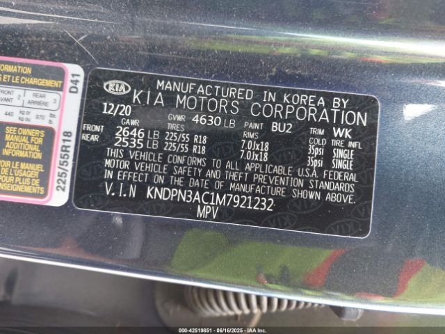 KNDPN3AC1M7921232 KIA gdi theta-ii