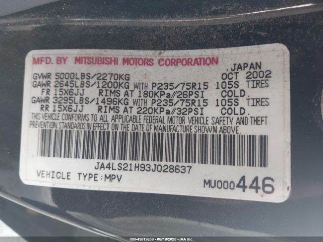 2003 MITSUBISHI MONTERO SPORT JA4LS21H93J028637 Photo 8