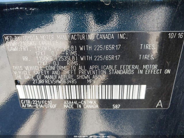 Toyota 2ar-fe 2017 2T3RFREV5HW563485 Image 9