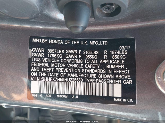 SHHFK7H59HU225560 Honda l15ba