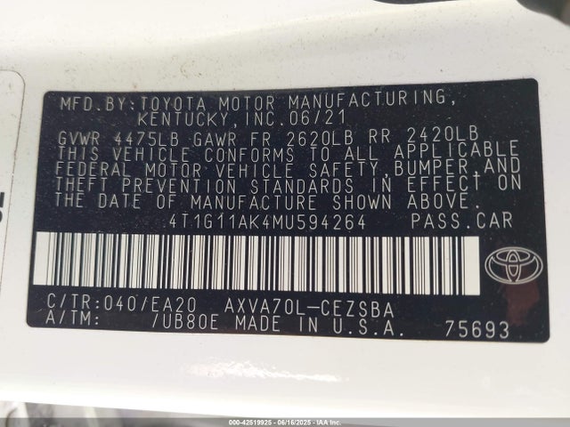 4T1G11AK4MU594264 Toyota a25a-fks