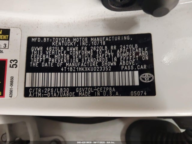 4T1BZ1HKXKU023352 Toyota 2gr-fks
