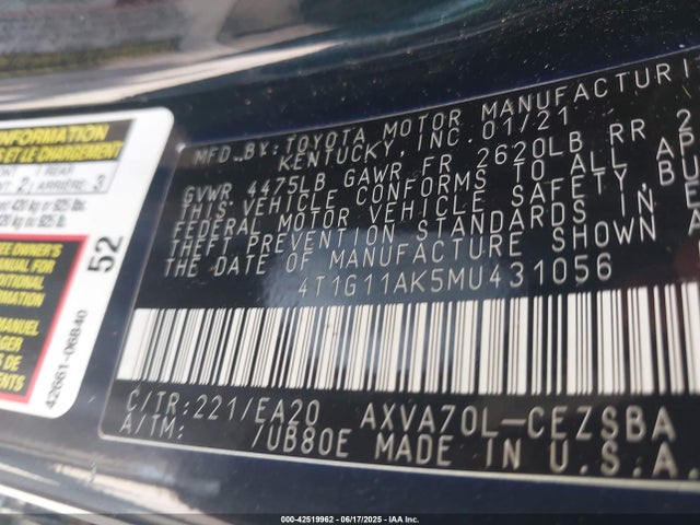 4T1G11AK5MU431056 Toyota a25a-fks