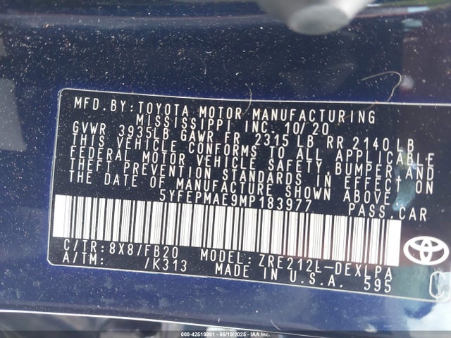 5YFEPMAE9MP183977 Toyota 2zr-fae