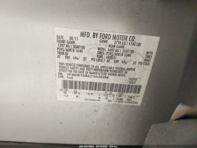 2012 FORD EXPLORER 1FMHK7D82CGA25284 Photo 8