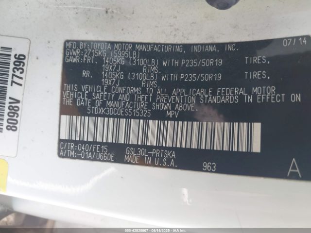 5TDXK3DC0ES515325 Toyota 2gr-fks