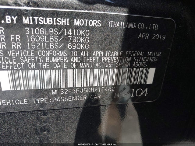 2019 MITSUBISHI MIRAGE G4 ML32F3FJ5KHF15482 Photo 8