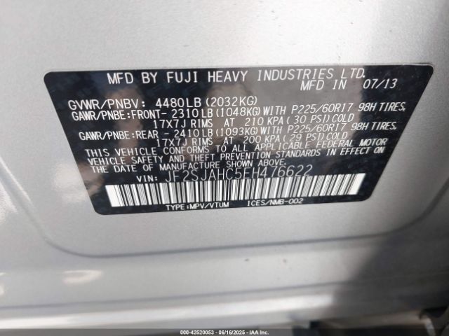 JF2SJAHC5EH476622 Subaru 2.5na u5