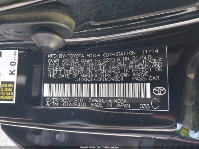 JTDKN3DU0F0429804 Toyota 2zr-fxe+3jm