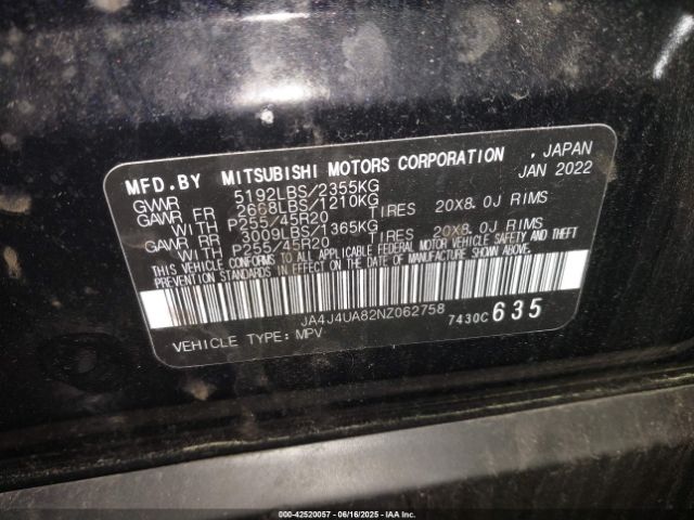 2022 MITSUBISHI OUTLANDER JA4J4UA82NZ062758 Photo 8