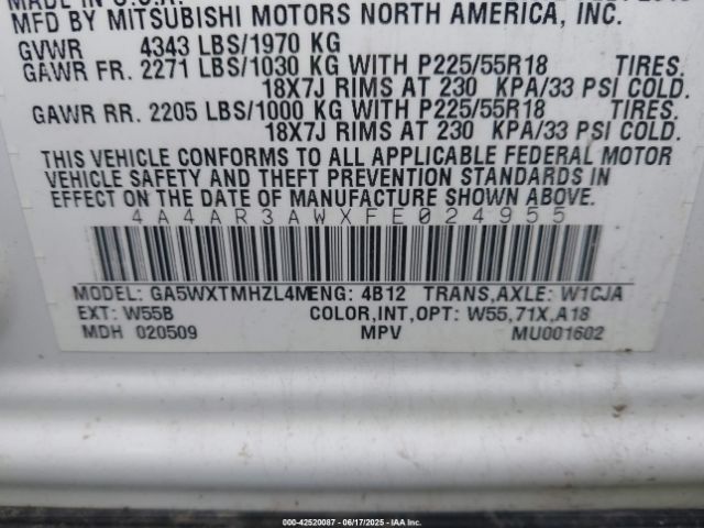 2015 MITSUBISHI OUTLANDER SPORT 4A4AR3AWXFE024955 Photo 8